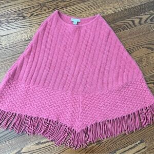 Pink Cashmere Poncho with Fringe